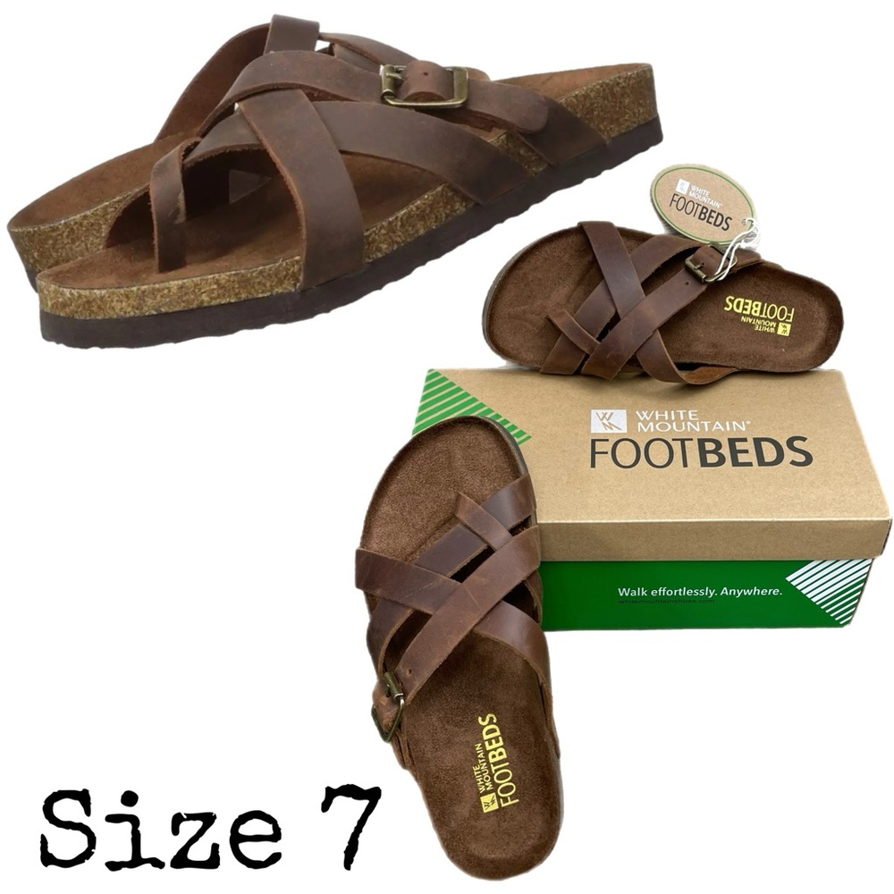 White Mountain Womens Hobo Leather Slip on Footbed Sandals. NIB Size 7